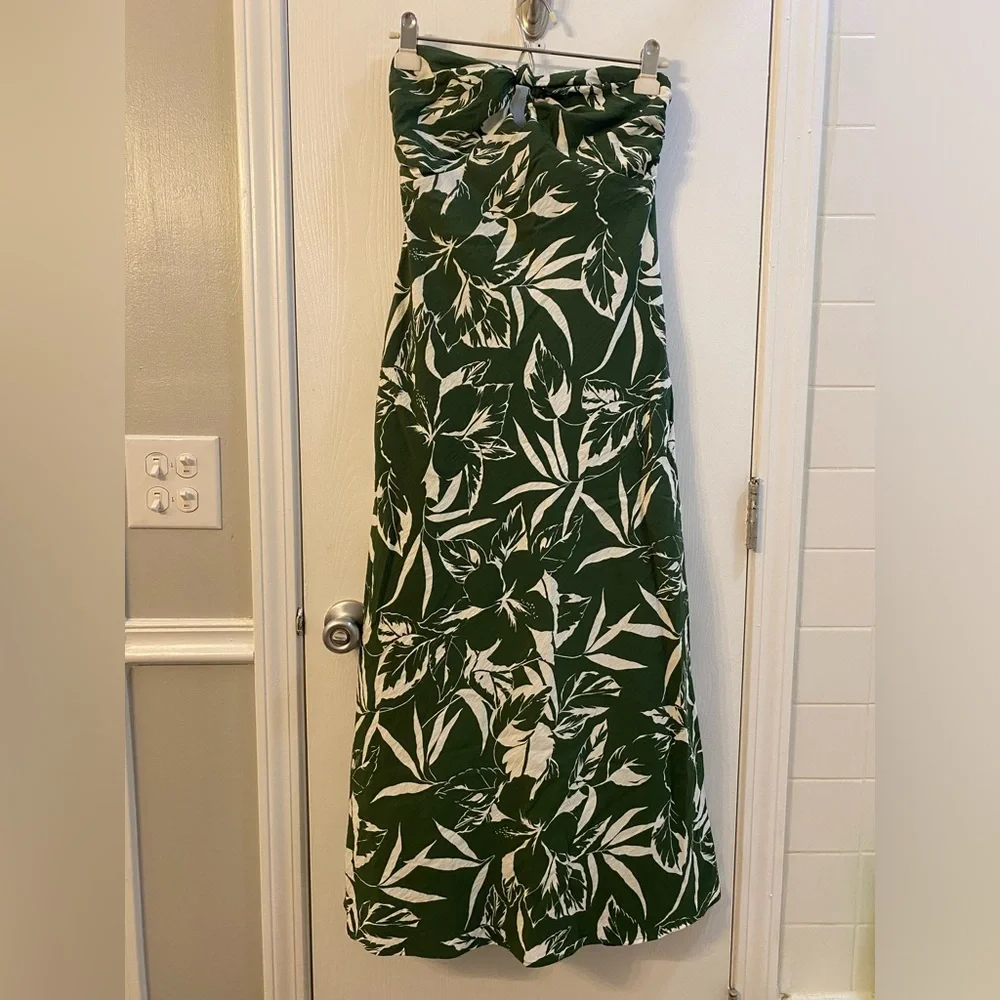 Abercrombie & Fitch Green and White Strapless Maxi Dress